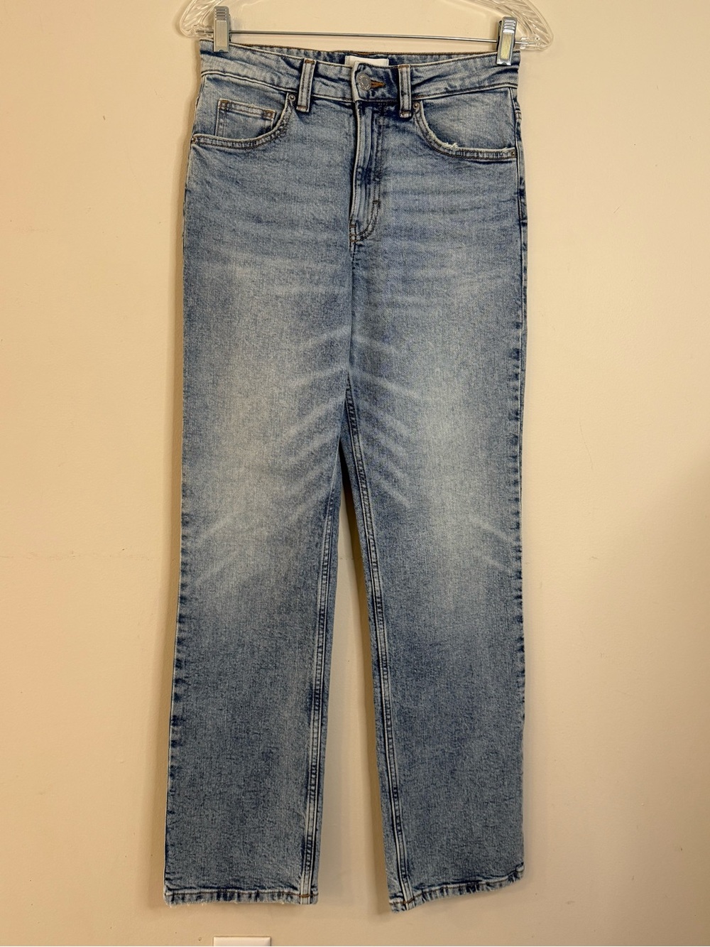 H&M straight leg denim blue jeans full length SZ 4